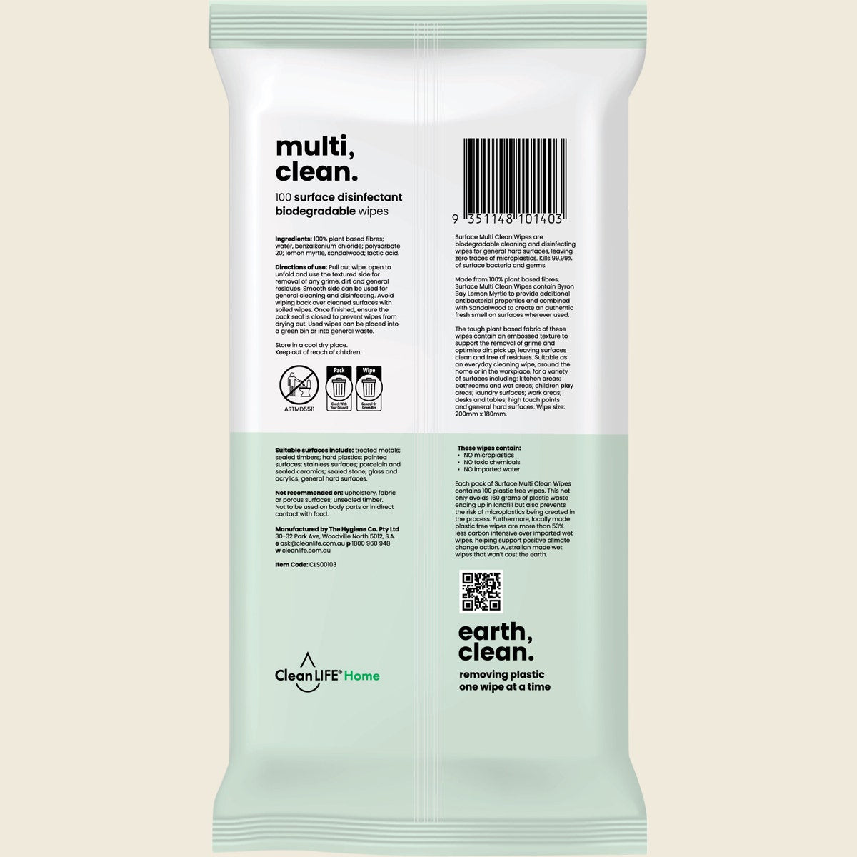 CleanLIFE Surface Multi Clean Wipes 100pk