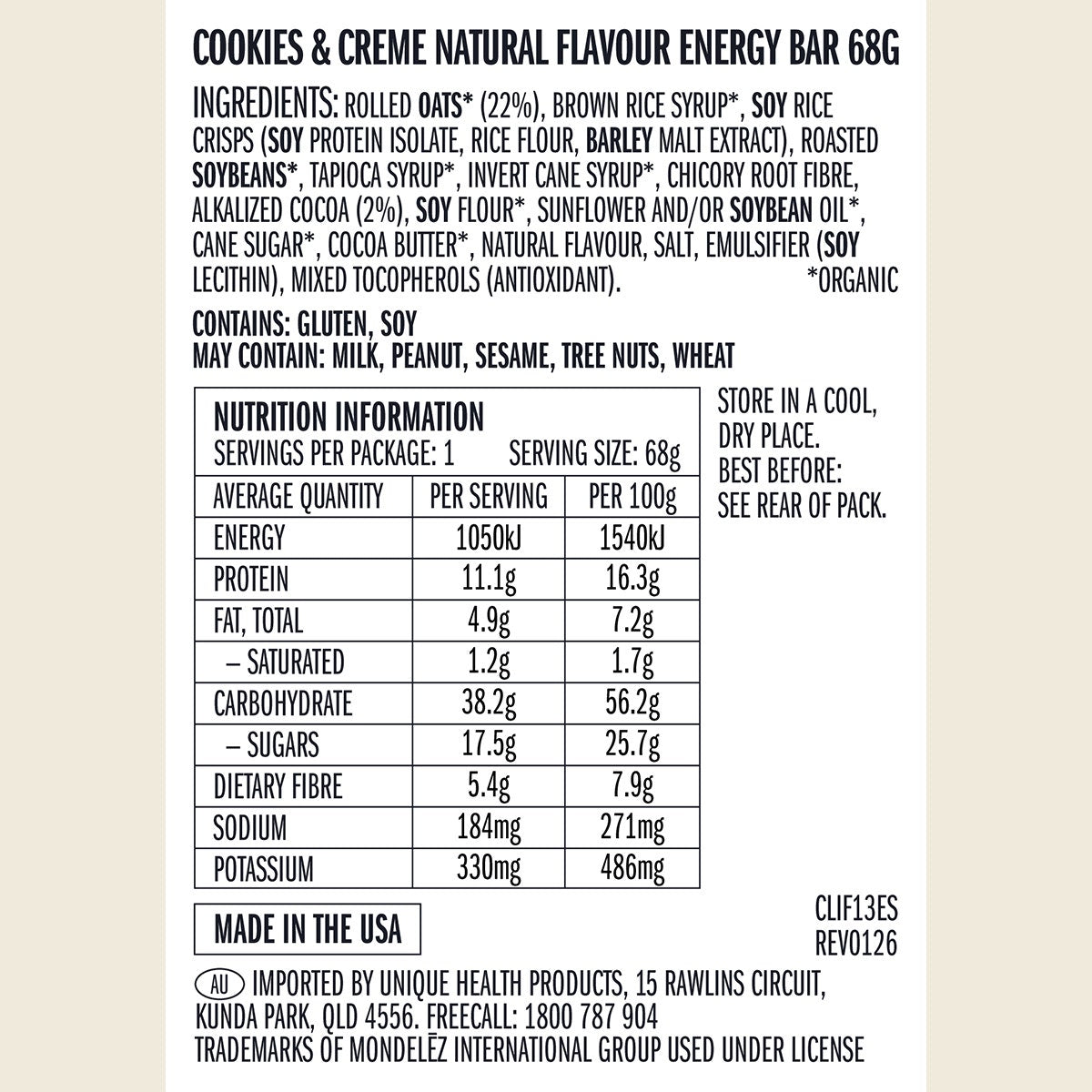 CLIF Energy Bar Cookies & Creme 12x68g