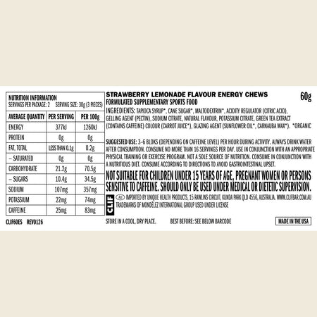 CLIF Bloks Energy Chews Sour Strwby Lemonade 25mg Caffeine 18x60g