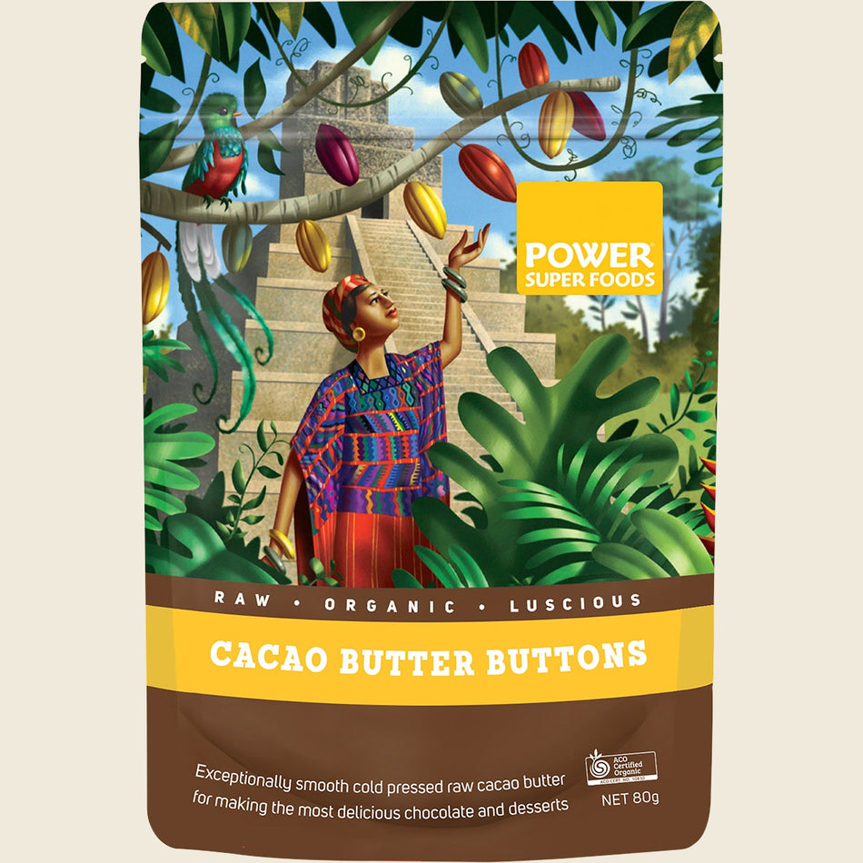 Power Super Foods Cacao Butter Buttons Raw Certified Organic 80g
