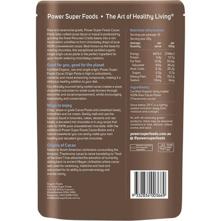 POWER SUPER FOODS Cacao Paste Buttons Ceremonial Grade Certified Organic 250g