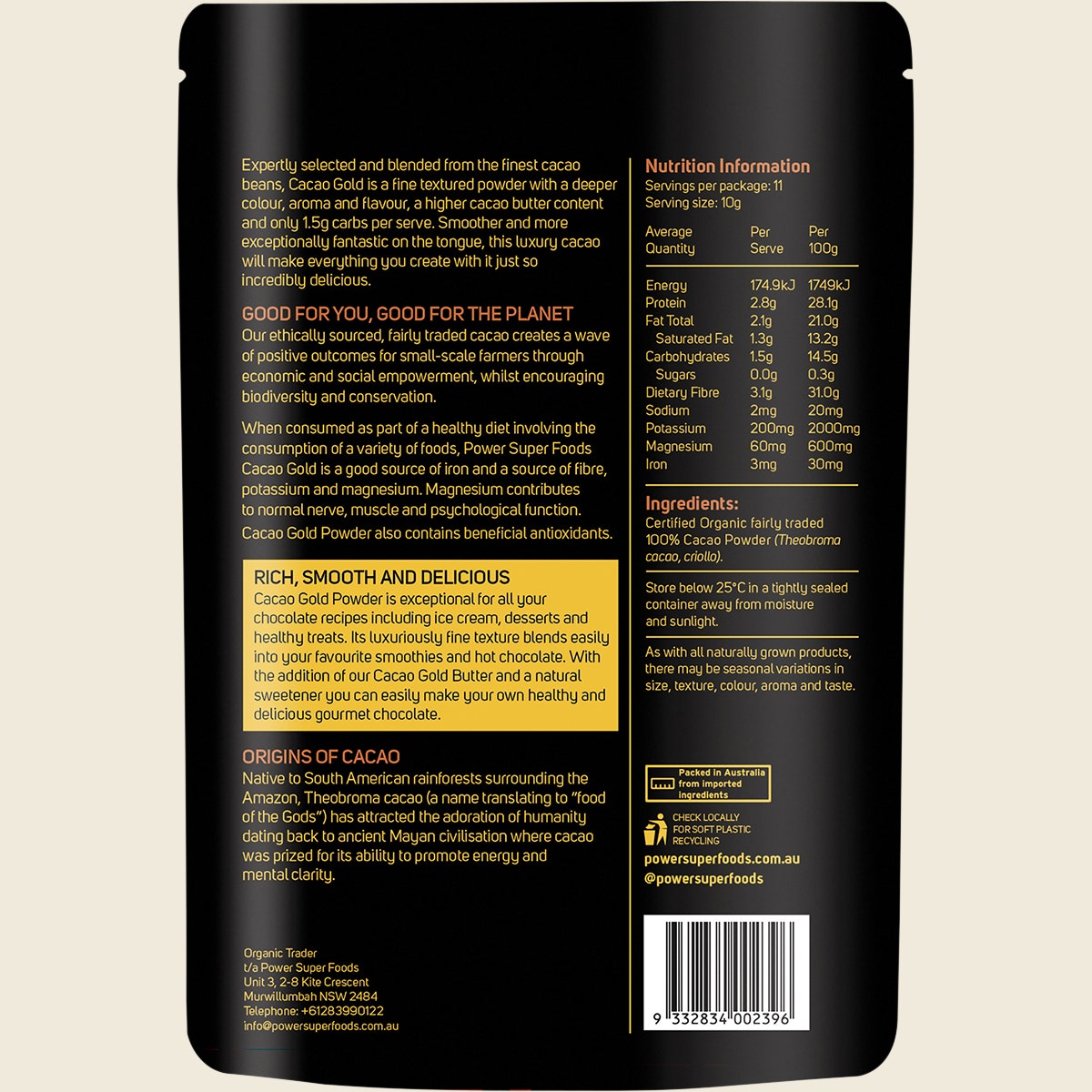 Power Super Foods Cacao Gold Powder Certified Organic 110g