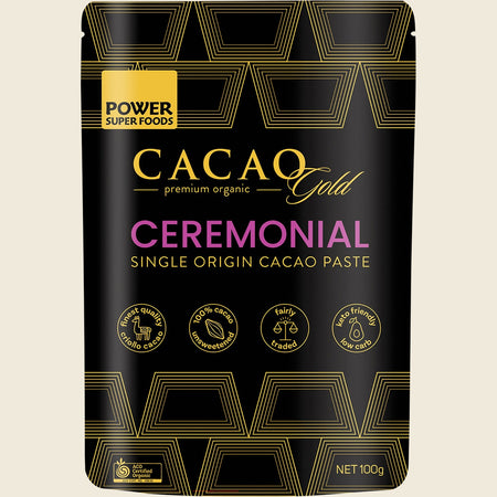 Power Super Foods Cacao Gold Paste Chunks Ceremonial Grade Cert Organic 100g