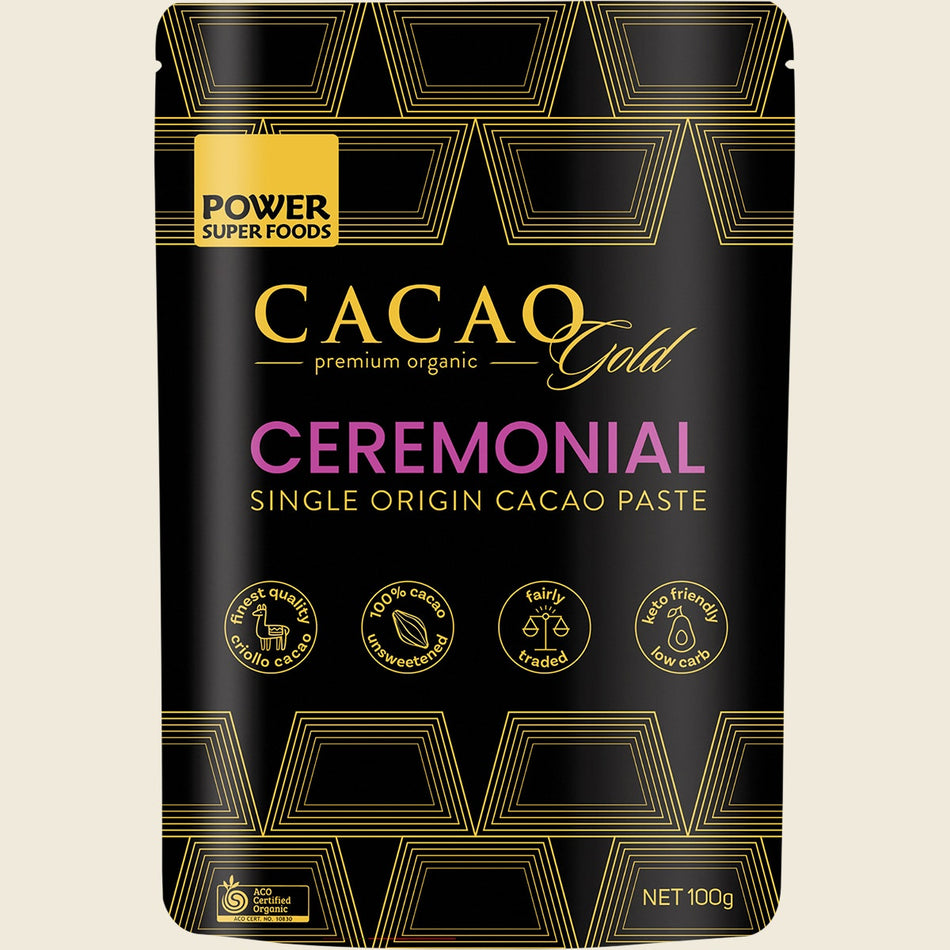 Power Super Foods Cacao Gold Paste Chunks Ceremonial Grade Cert Organic 100g