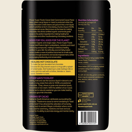 Power Super Foods Cacao Gold Paste Chunks Ceremonial Grade Cert Organic 100g