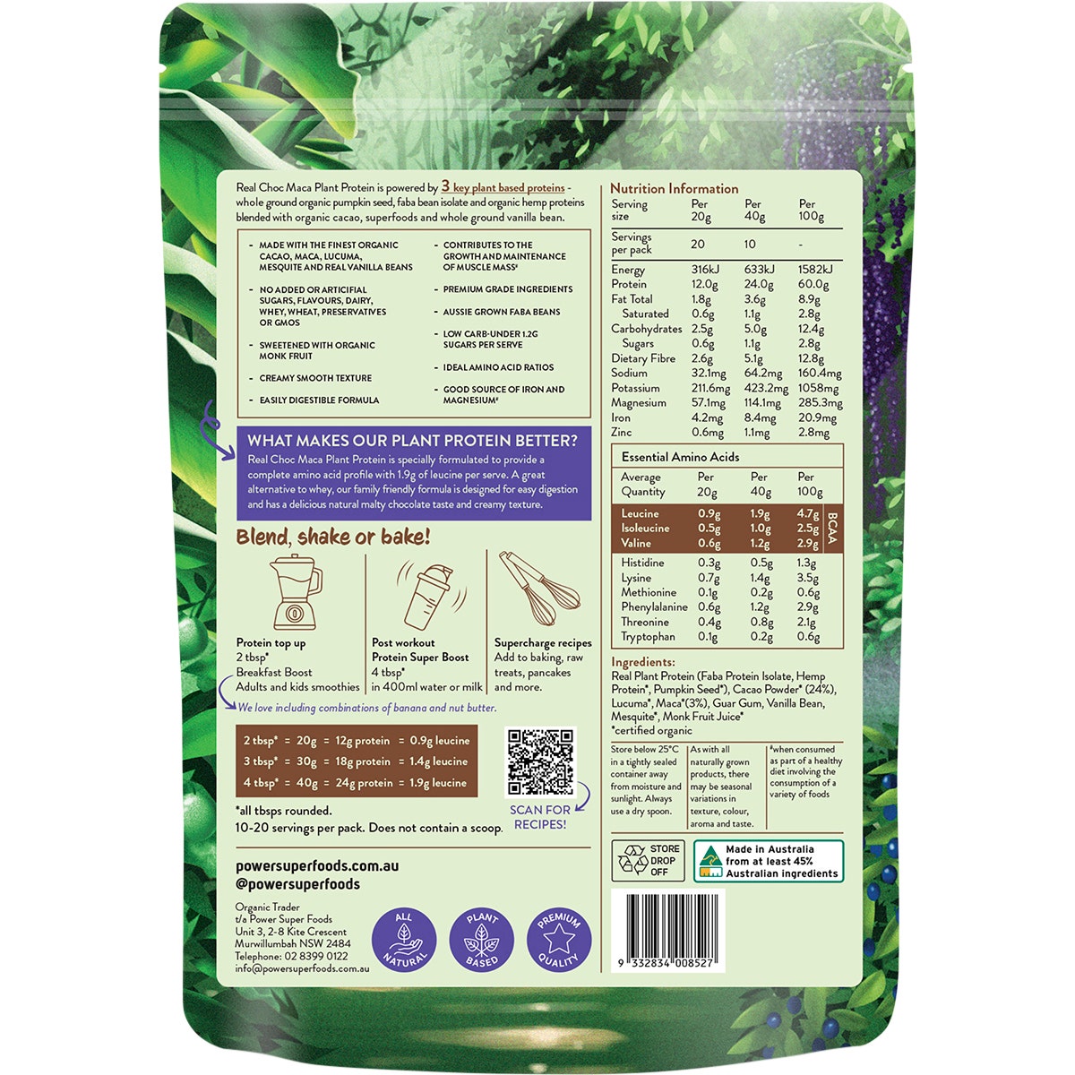 Power Super Foods Real Plant Protein Choc Maca 400g