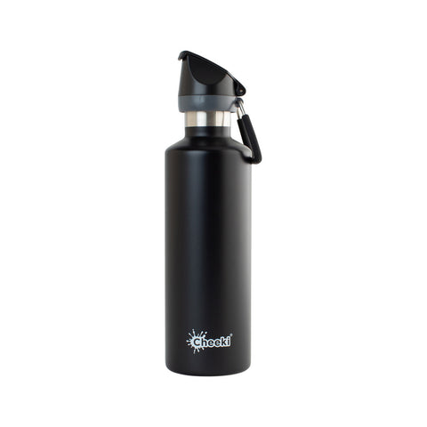 CHEEKI Stainless Steel Bottle Insulated - Matte Black Sports Lid 600ml