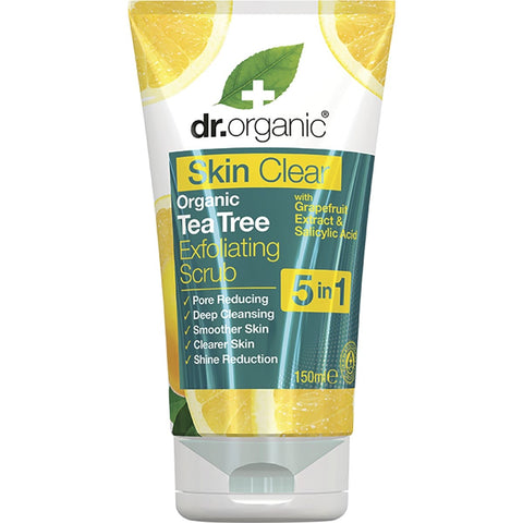 DR ORGANIC Exfoliating Face Scrub Skin Clear - Organic Tea Tree 150ml