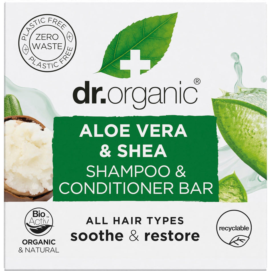 DR ORGANIC Shampoo & Conditioner Bar Aloe Vera & Shea All Hair Types 75g