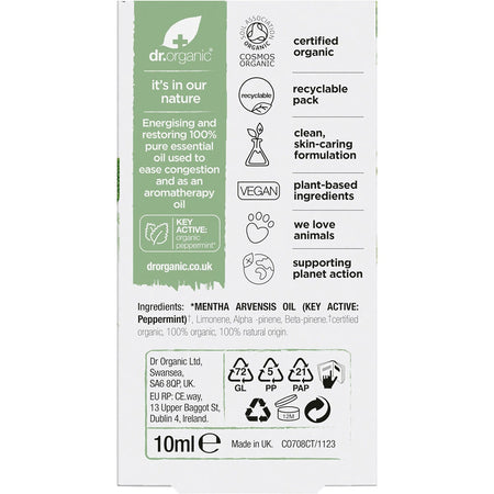 Dr Organic Peppermint Oil 100% Pure 10ml