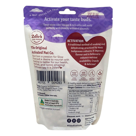 2die4 Live Foods Organic Activated Celtic Salt & Vinegar Almonds 300g