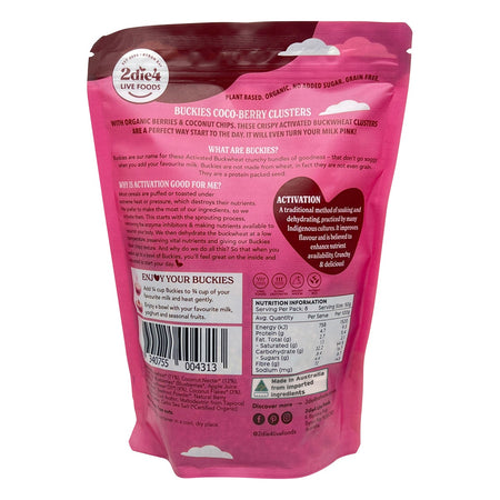 2die4 Live Foods Organic Activated Buckies Coco-berry Clusters 400g