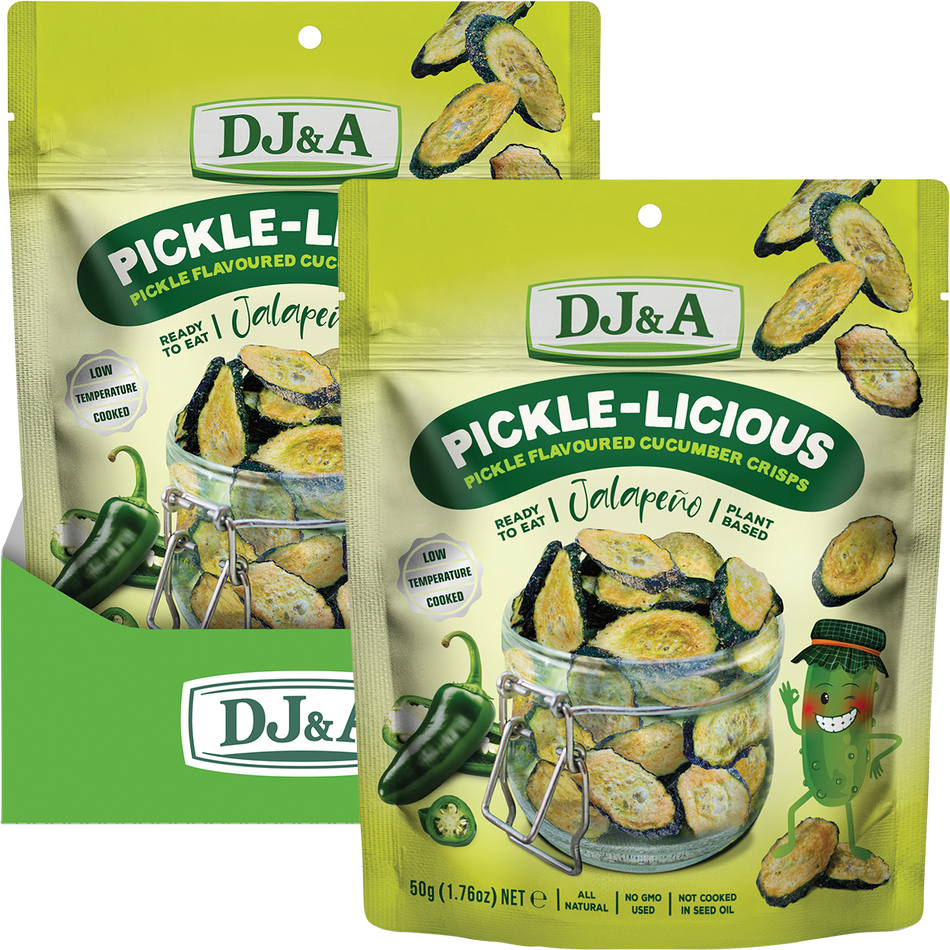 DJ&A Pickle-Licious Pickle Flavoured Cucumber Jalapeno 50g x 9 Pack