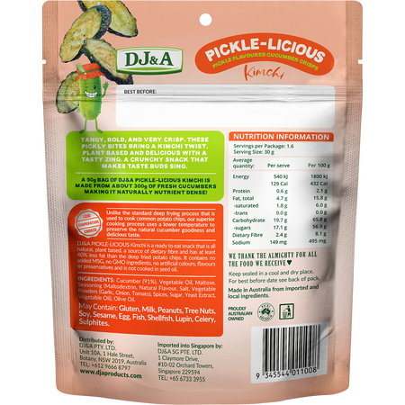 DJ&A Pickle-Licious Pickle Flavoured Cucumber Kimchi 50g x 9 Pack