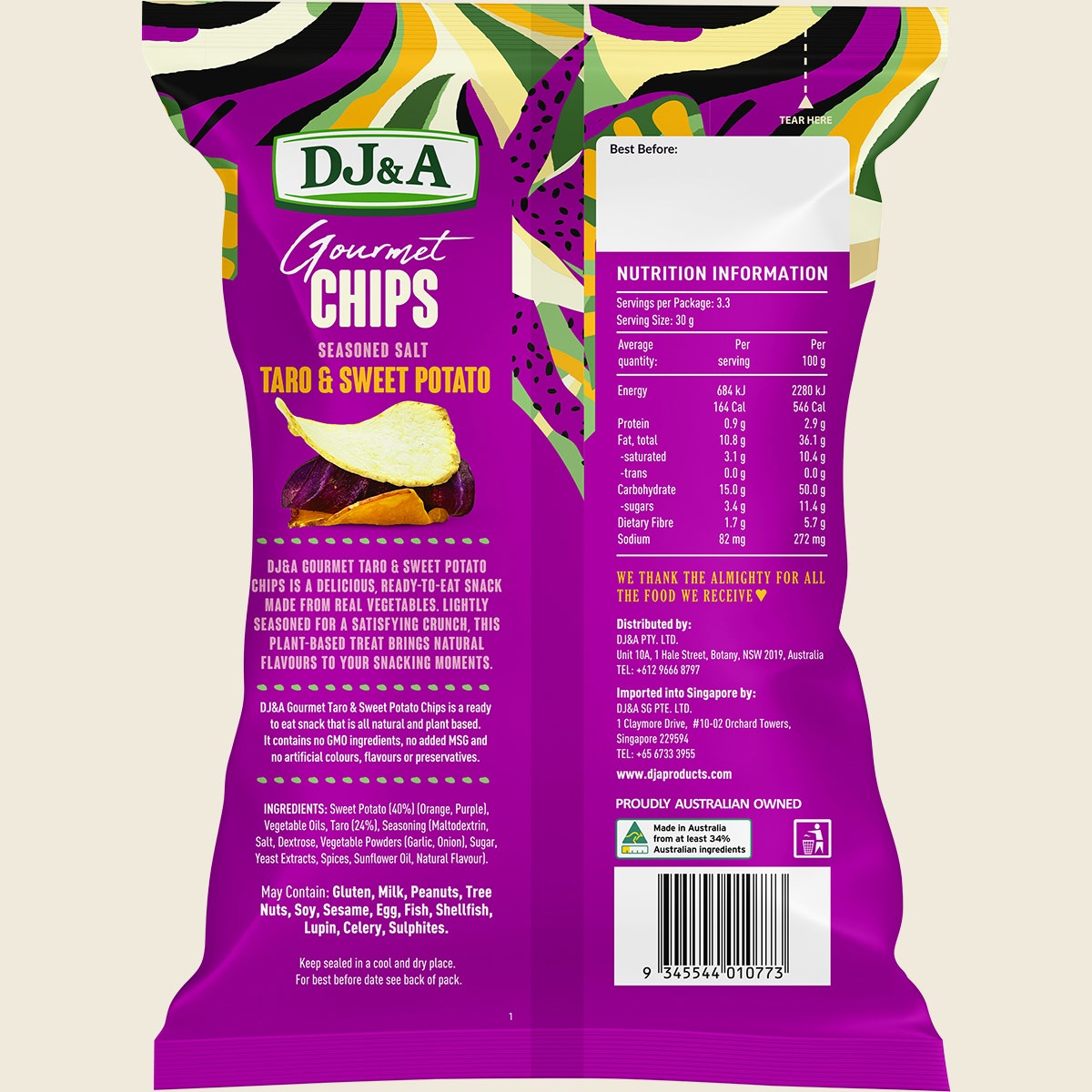 DJ&A Gourmet Chips Taro & Sweet Potato Seasoned Salt 5x100g