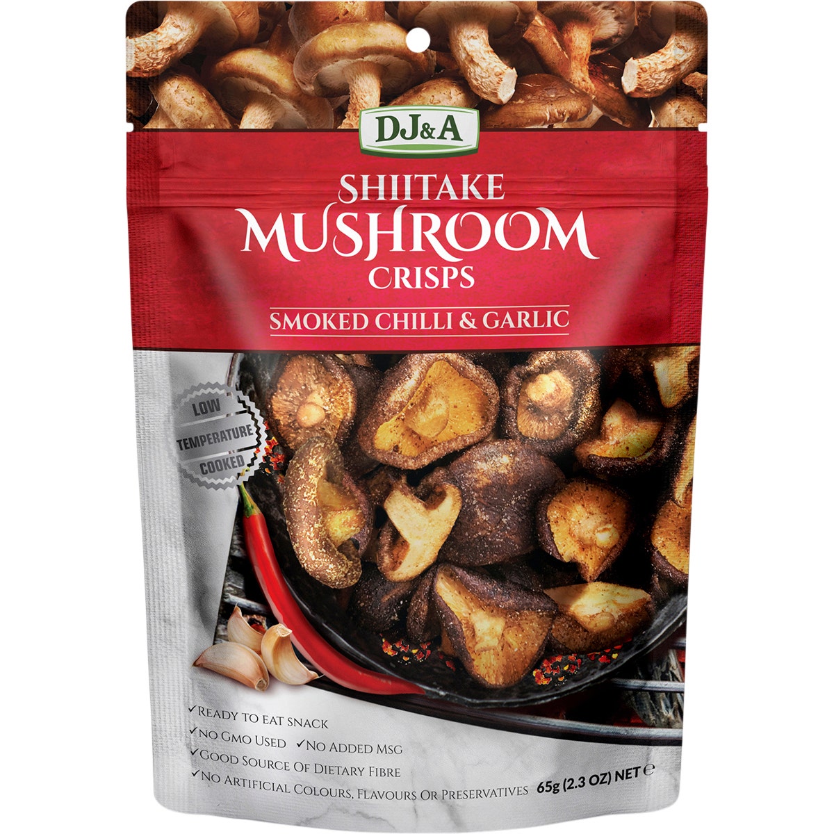 DJ&A Shiitake Mushroom Crisps Smoked Chilli & Garlic 9x65g