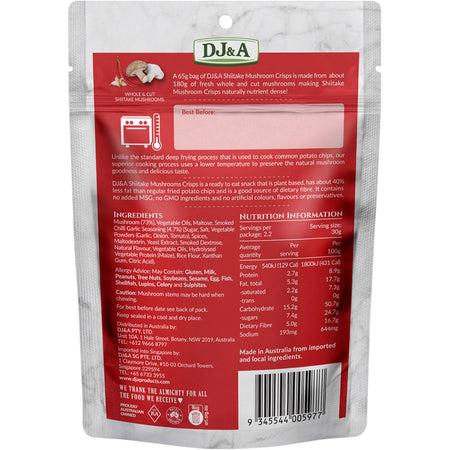 DJ&A Shiitake Mushroom Crisps Smoked Chilli & Garlic 9x65g