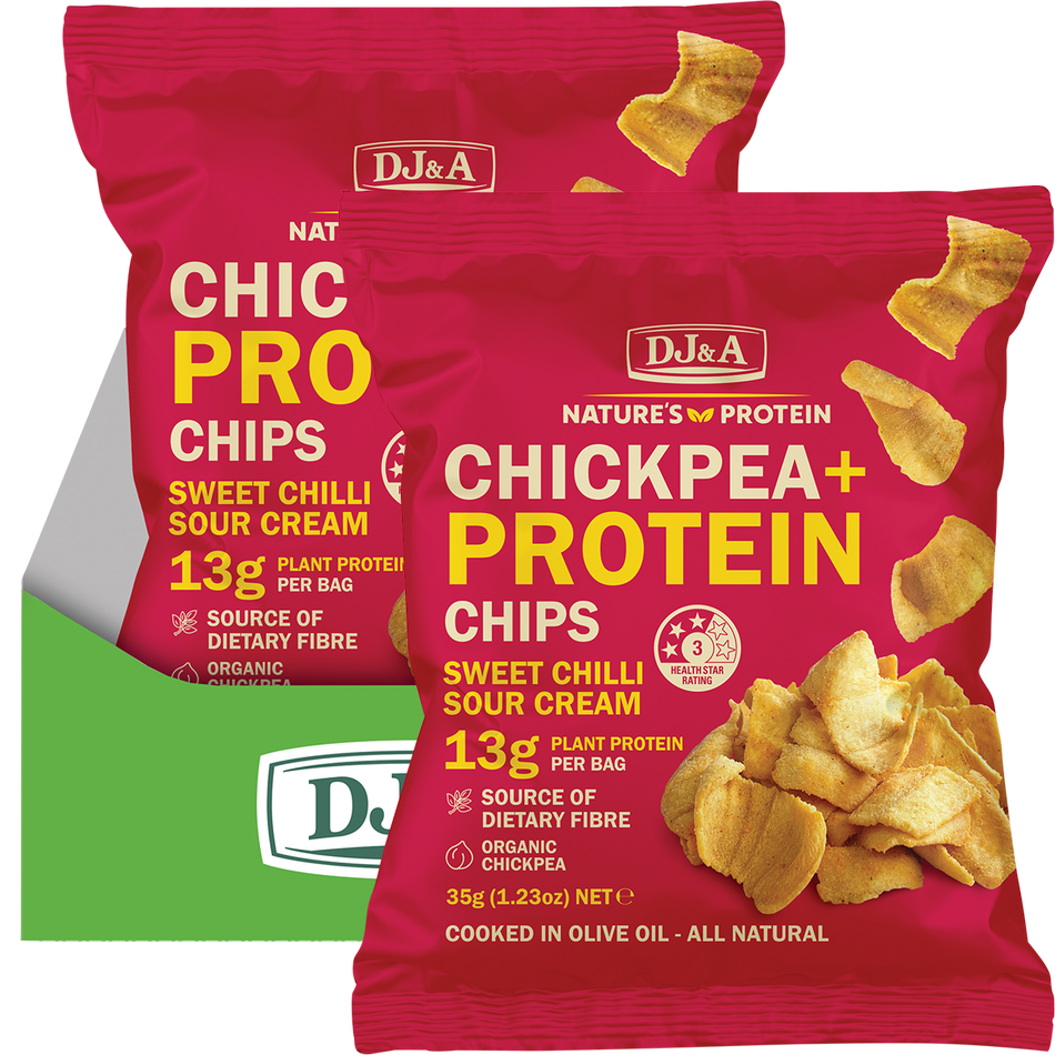 DJ&A Chickpea + Protein Chips Sweet Chilli & Sour Cream 35g x 9 Pack