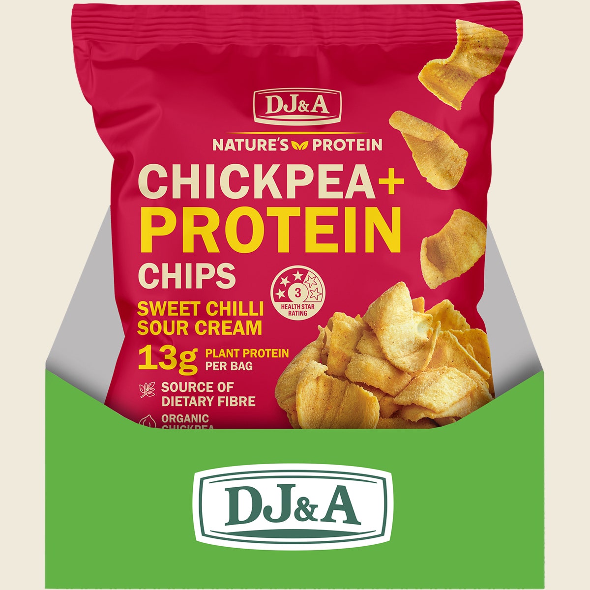 DJ&A Chickpea + Protein Chips Sweet Chilli & Sour Cream 9x35g