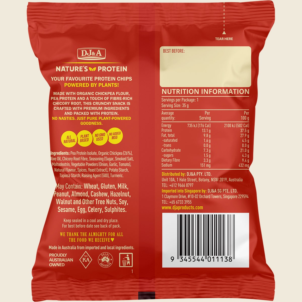 DJ&A Chickpea + Protein Chips Texas BBQ 9x35g