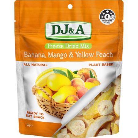 DJ&A Freeze Dried Banana, Mango & Yellow Peach 45g x 10 Pack