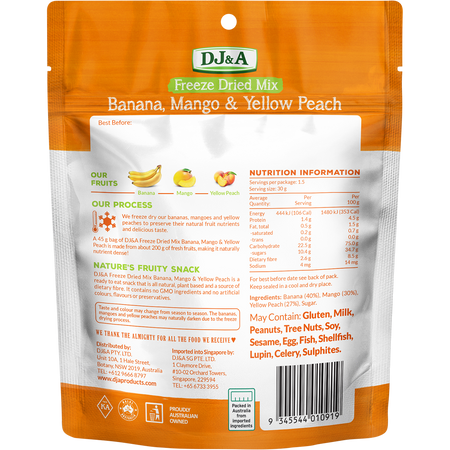 DJ&A Freeze Dried Banana, Mango & Yellow Peach 45g x 10 Pack