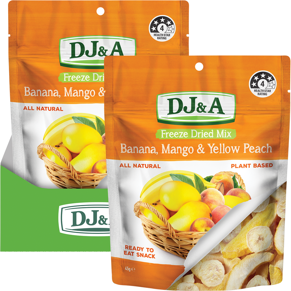 DJ&A Freeze Dried Banana, Mango & Yellow Peach 45g x 10 Pack