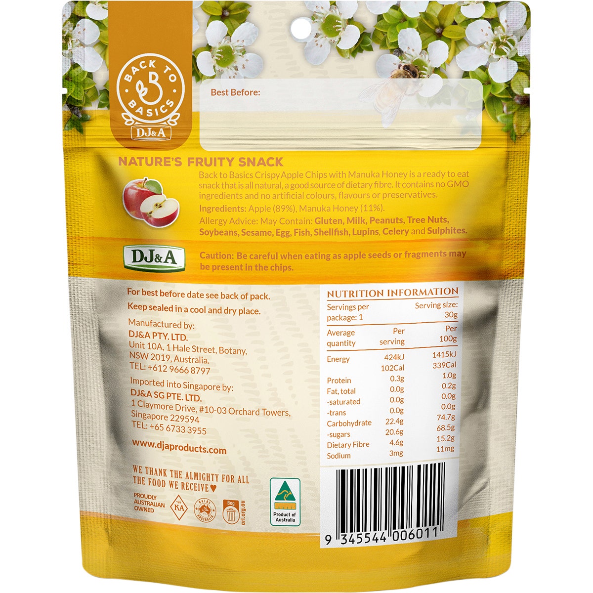 DJ&A Crispy Apple Chips with Manuka Honey 10x30g