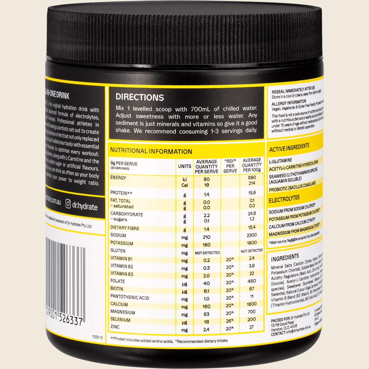Dr Hydrate All-In-One Hydration Drink Hasta Cert Yuzu Lemon 270g