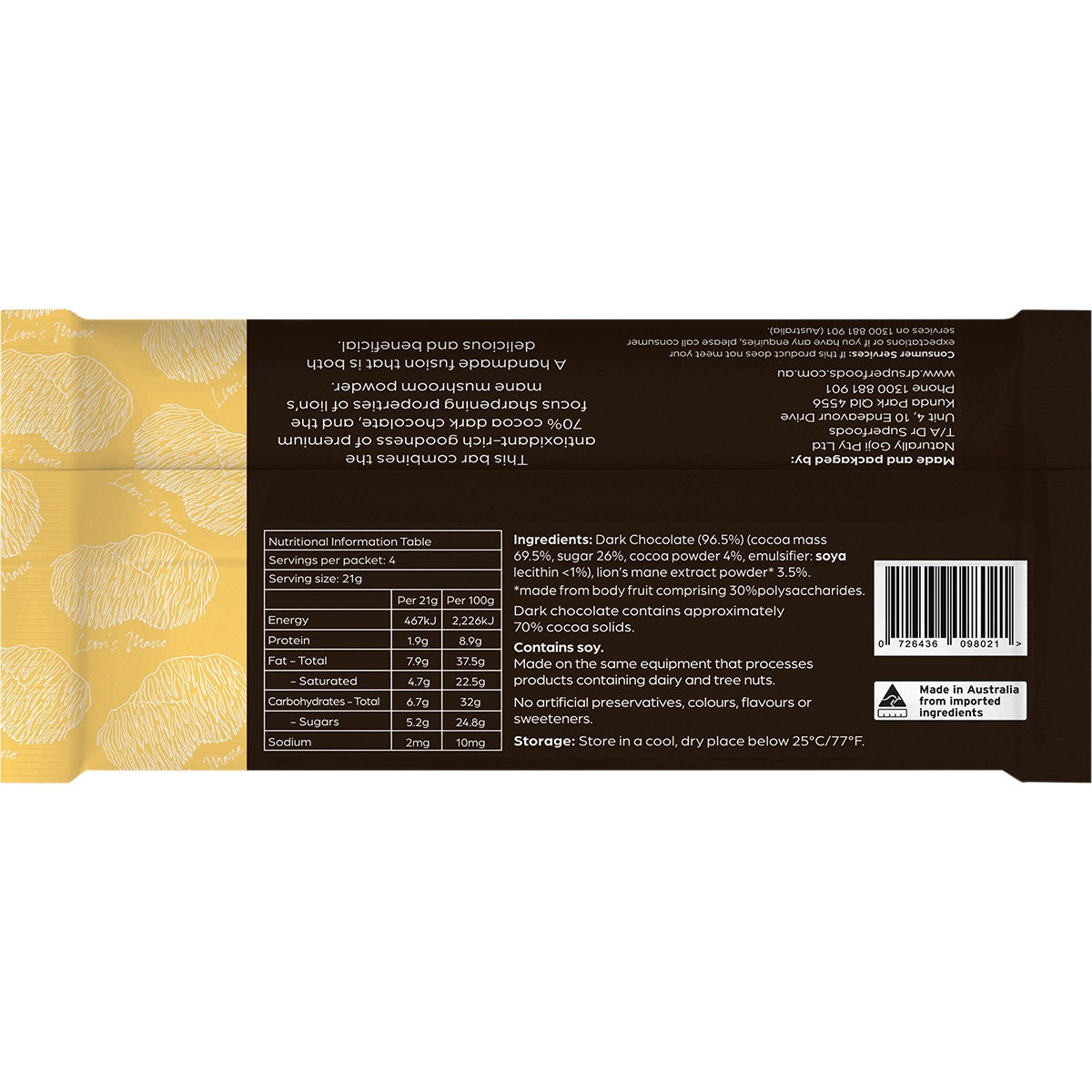 Dr Superfoods Dark Chocolate Bar Mental Clarity 12x85g
