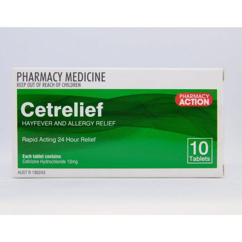 Pharmacy Action Cetrelief 10mg 10 Tabs Generic for Zyrtec
