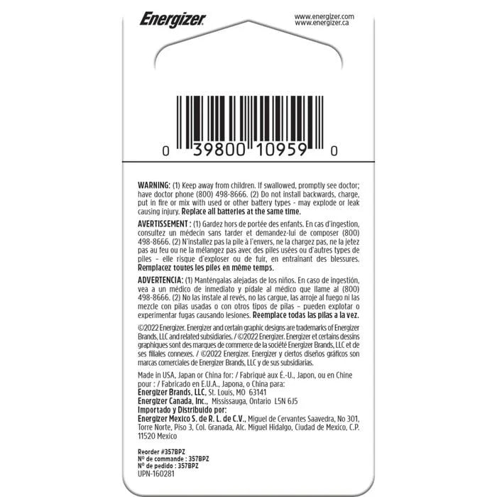 Energizer 357 Silver Oxide Watch Battery 1 Each