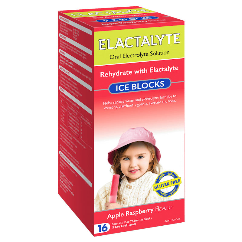 Elactalyte Electrolyte Ice Blocks Apple Raspberry 16 Pack