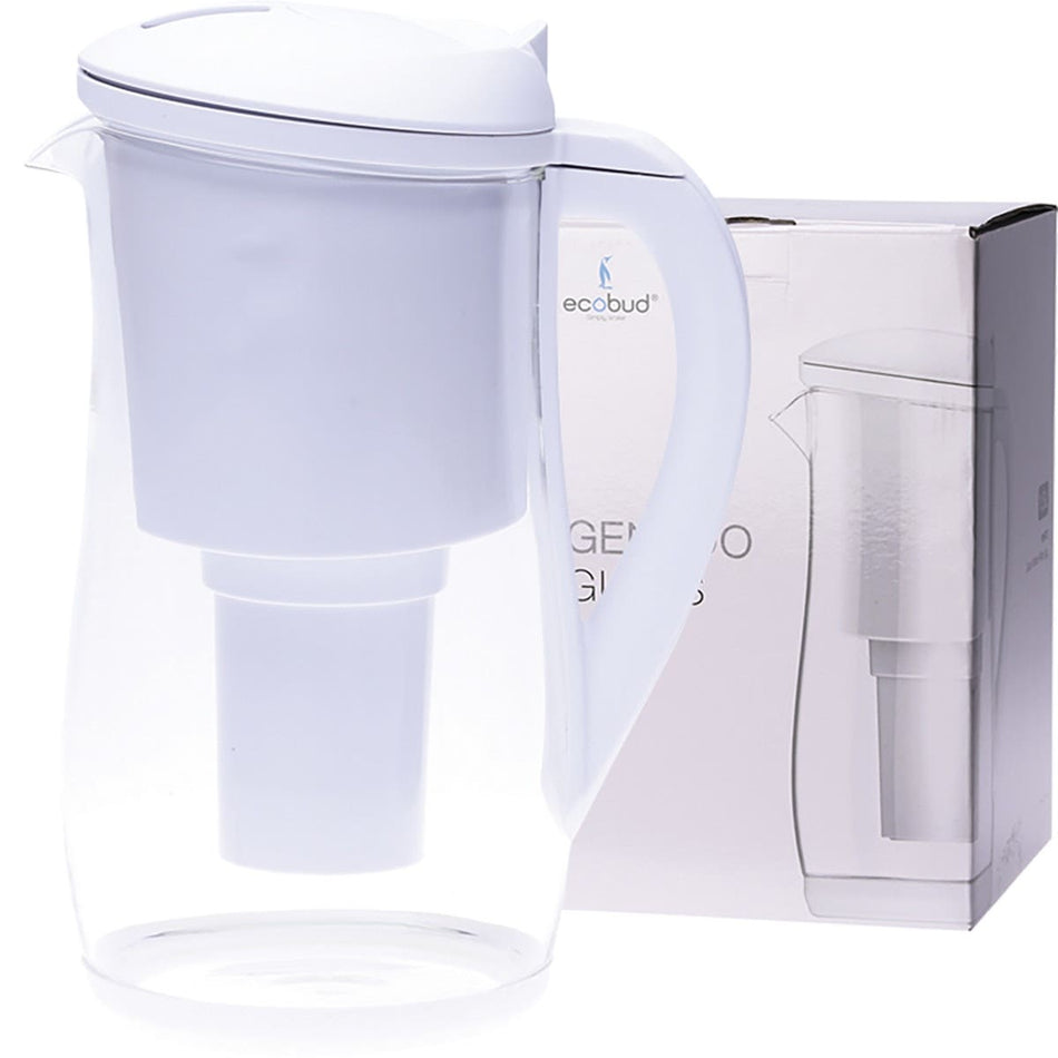 ECOBUD Gentoo GLASS Water Filter Jug WHITE 1.5L