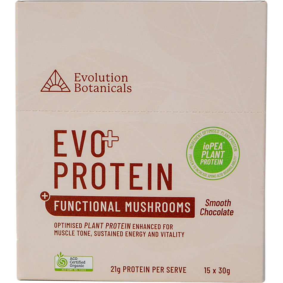 Evolution Botanicals EVO+ Protein Functional Mushrooms Smooth Chocolate 15x30g