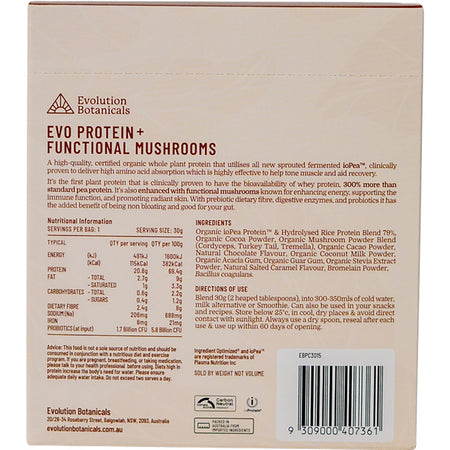 Evolution Botanicals EVO+ Protein Functional Mushrooms Smooth Chocolate 15x30g