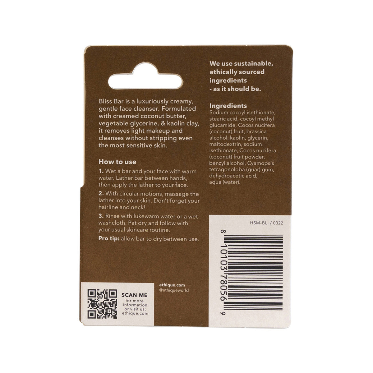 Ethique Bar Face Cleanser Gentle Solid Bliss Bar For Balanced To Dry Skin 15g