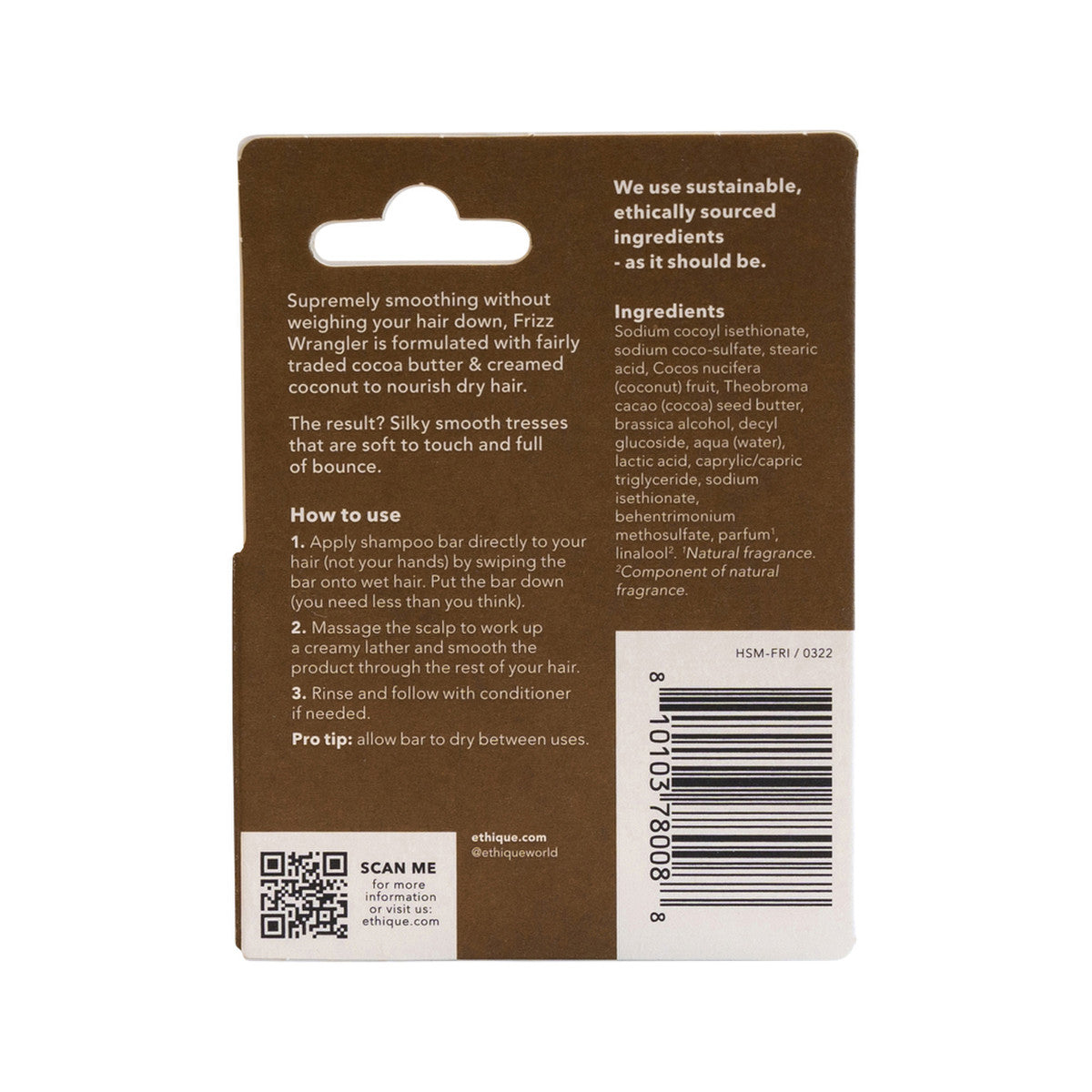 Ethique Bar Shampoo Soothing Solid Frizz Wrangler Nourishes Dry Hair 15g