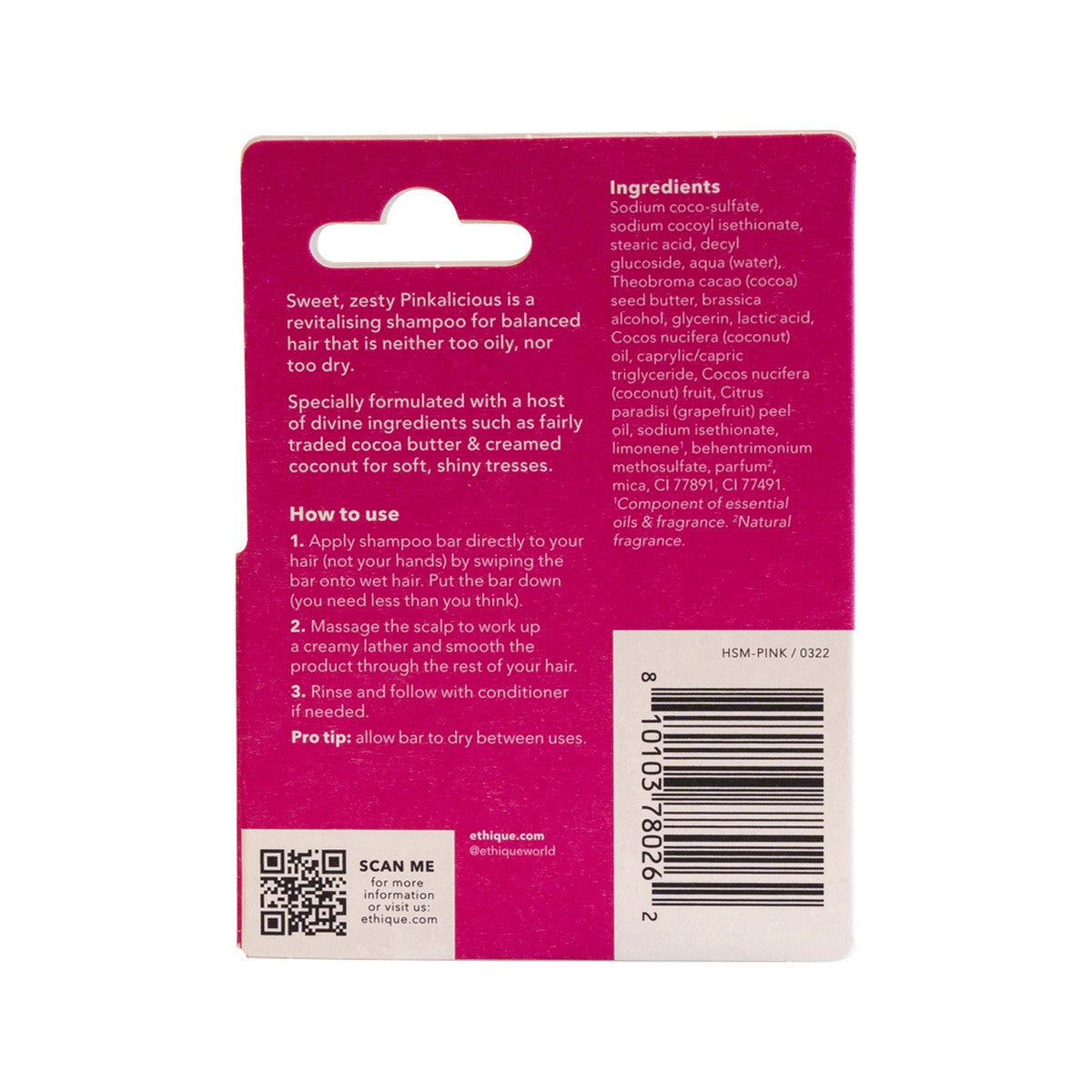 Ethique Bar Shampoo Uplifting Solid Pinkalicious Revives Balanced Hair 15g