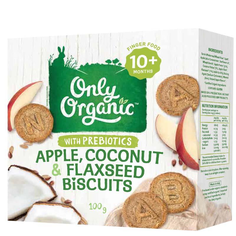 Only Organic Apple Coconut Flaxseed Biscuits 100g Pack of 6