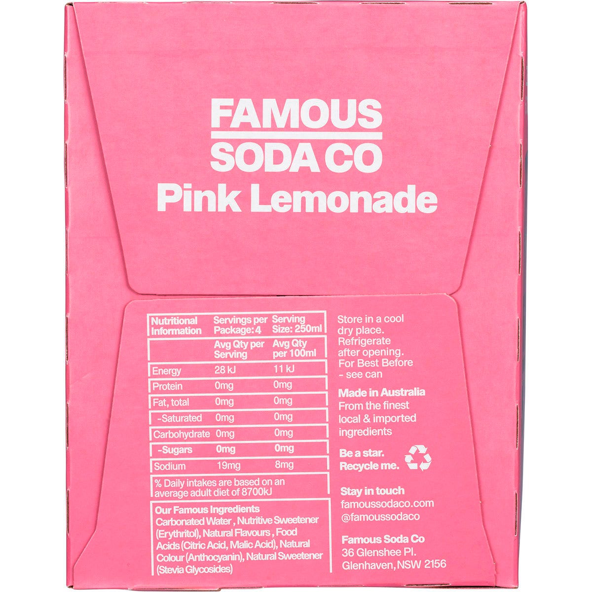 Famous Zero Sugar Soda Pink Lemonade 4x250ml