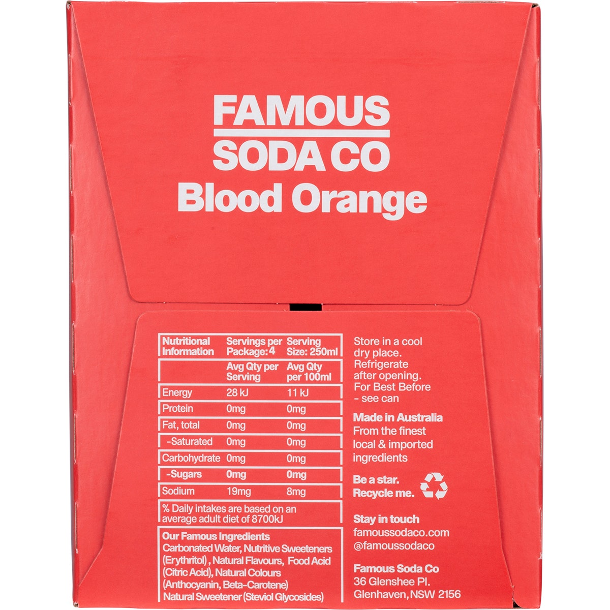 Famous Zero Sugar Soda Blood Orange 4x250ml