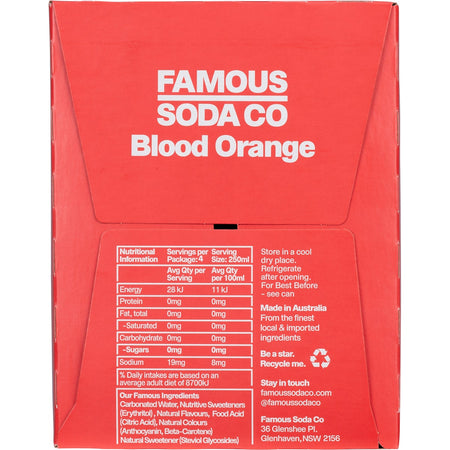 Famous Zero Sugar Soda Blood Orange 4x250ml