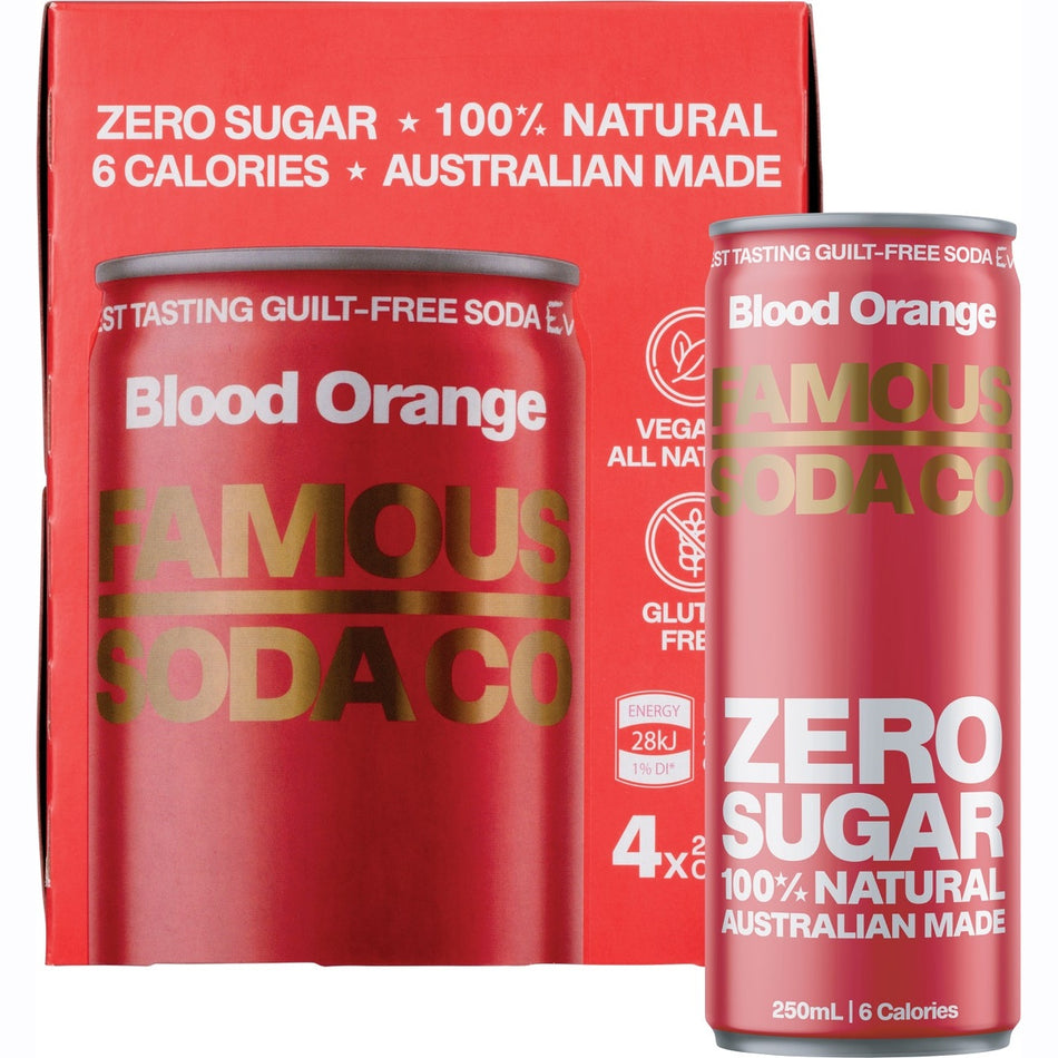 Famous Zero Sugar Soda Blood Orange 4x250ml