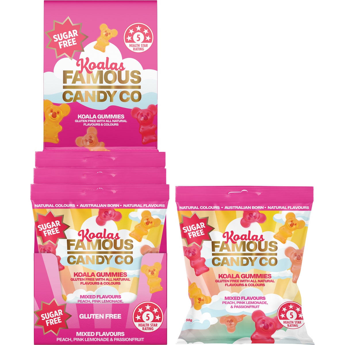 Famous Sugar Free Candy Koala Gummies Mixed Flavours 10x50g