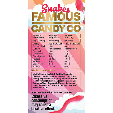 Famous Sugar Free Candy Snake Gummies Mixed Flavours 10x50g