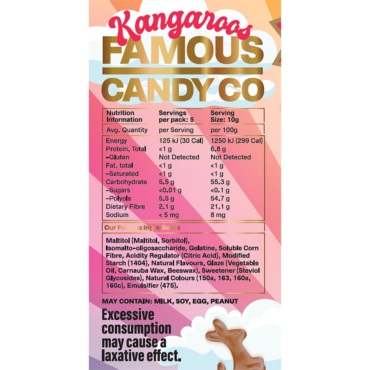 Famous Sugar Free Candy Kangaroo Gummies Mixed Flavours 10x50g