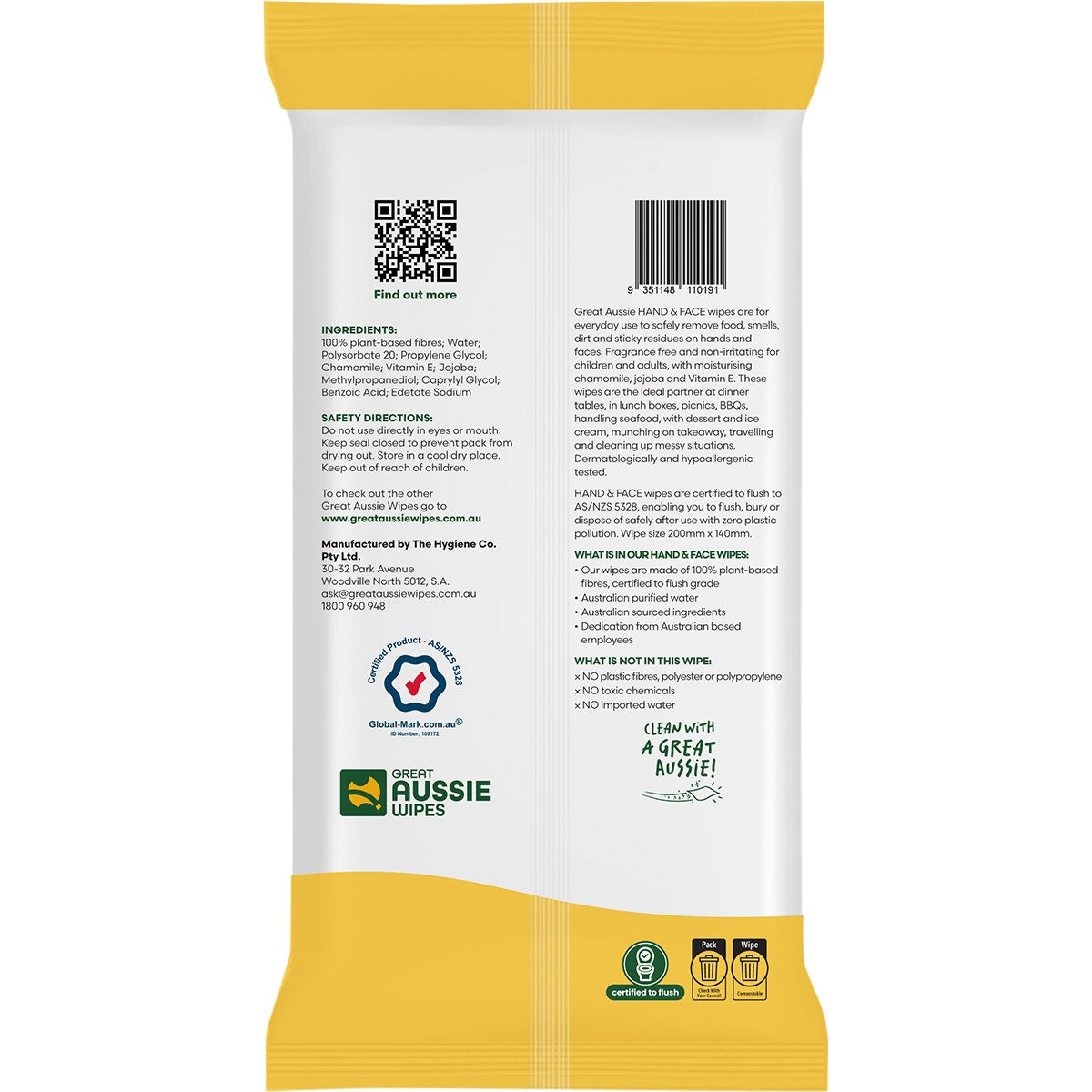 Great Aussie Wipes Hand & Face Large Wipes 40pk