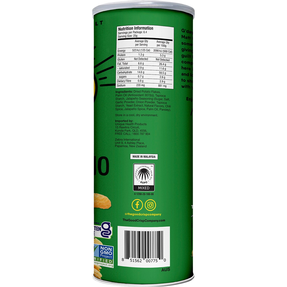 The Good Crisp Company Potato Crisps Spicy Jalapeno 8x160g