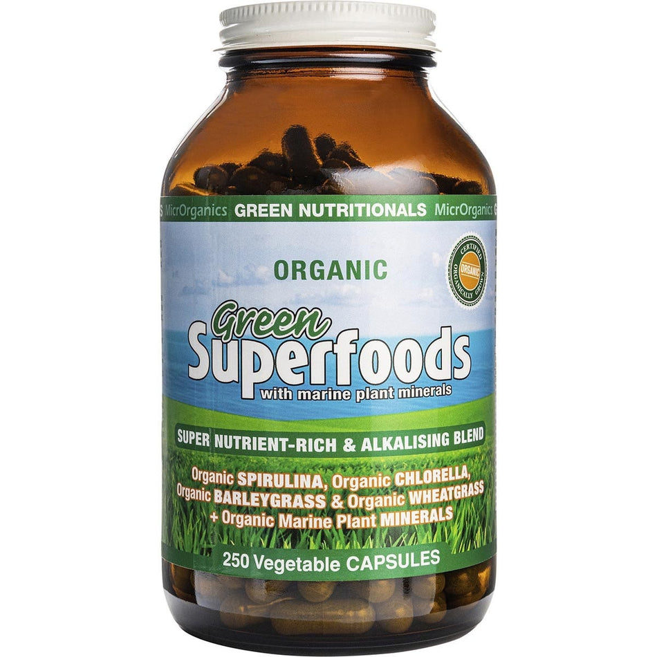 Green Nutritionals Organic Green Superfoods Vegan Capsules (600mg) 250
